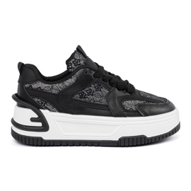 Kvinders sneakers med sort / hvid blonder