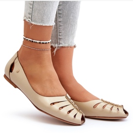 ZAZOO 10009 Komfortable læder Kvinders ballerinas beige