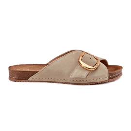 Læder flip flops med en gylden klemme maciejka 07000-22 pistache grøn