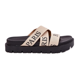 Kvinders flip flops med Paris -materialestriber på platformen beige