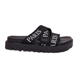 Kvinders flip flops med Paris -materialestriber på platformen sort