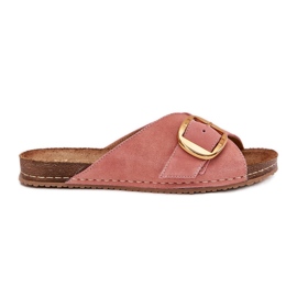 Læder flip flops med en gylden klemme maciejka 07000-15 lyserød