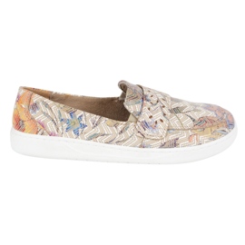 Olivier Kvinders barfodede Inga Loafers med en bred front polsk beige blomster
