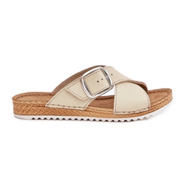 Kvinders læder flip flops med inblu vo0004gu spænde beige