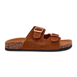 Boto Kvinders flip flops med gyldne klemmer og kamel luner syning brun