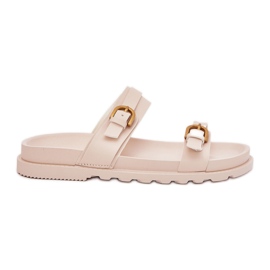 Boto Kvinders flip flops med striber og gyldne klemmer lys beige selana