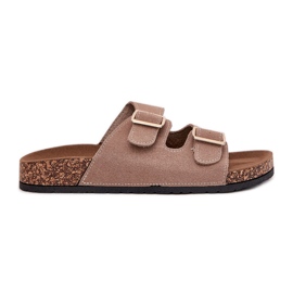 Boto Kvinders flip flops med gyldne klemmer og syning af khaki luner beige