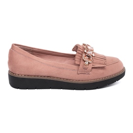 Seastar Pink ruskind loafers med dekorative krystaller lyserød