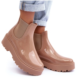 Big Star Kvinders lakerede wellies på den store stjerne MM274396 beige platform