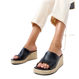 Sort espadrilles flip -flops på Felicity Wedge beige