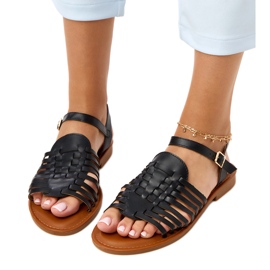 Sorte sandaler romersk flad everlay