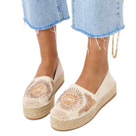 Beige Espadrilles med broderi på Lorin -platformen