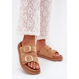 Boto Kvinders flip flops på platformen med Camel Veren Gold spænder brun