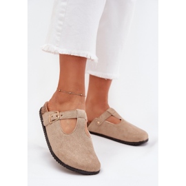 Boto Tøfler Kvinders træsko med en gylden klemme beige lirina
