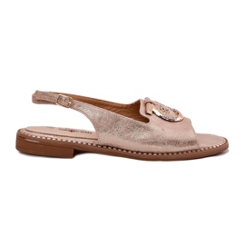 Elegant kvinders sandaler med fladhælet dekoration S.Barski Kv51-003 Pink Gold gylden