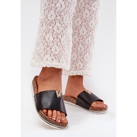 Boto Kvinders flip flops på en korkplatform med en dekorativ detalje Black Vessira sort