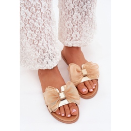 Boto Flat -Hælet kvinders flip flops med en tylbue Golden Tanira gylden