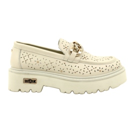Læder Openwork Women's Loafers på platformen med dekoration CLW319405 Beige