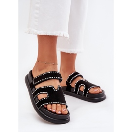 Boto Kvinders flip flops med dekoration på platformen sort dlyna