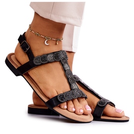 S.Barski Kvinders sandaler med sorte rhinestones