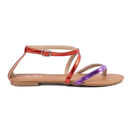 Shelvt Flade sandaler med lilla røde striber violet