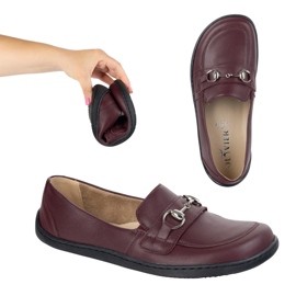 Olivier Barfodet kvinders læder minimalistiske sommer loafers 1288 Bourgogne rød