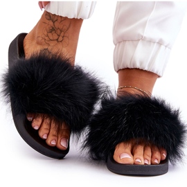 Kvinders gummi flip -flops med sort pels