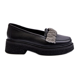 Zazoo 3419 Women's Leather Loafers med en dekorativ strip sort rem