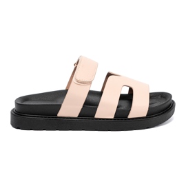 Shelvt Beige flip flops med et velcro -bælte
