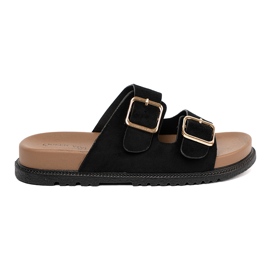 Shelvt Sorte kvinder flip flops med gyldne spænder