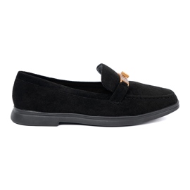 Shelvt Sort ruskind loafers med en elegant gylden dekoration