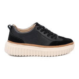 Sorte læder sneakers på Sergio Leone beige platform