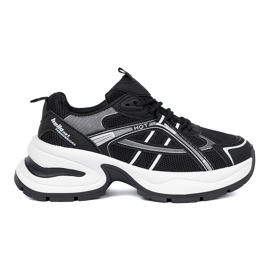 Shelvt Sorte sneakers med en åndbar overdel og en massiv hvid sål