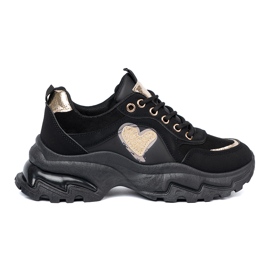 Shelvt Sorte sneakers med et dekorativt gyldent hjerte