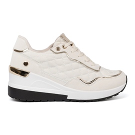 Shelvt Beige sneakers med skinnende gyldne accenter