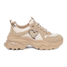 Shelvt Beige sneakers med et dekorativt gyldent hjerte