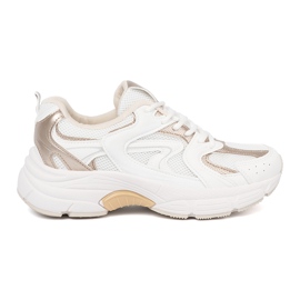 Shelvt Hvide sneakers med beige og guldindsatser