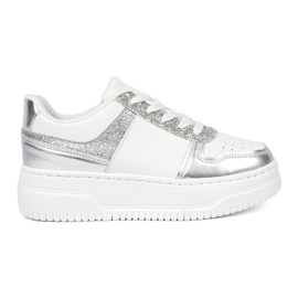 Shelvt Hvide og sølv sneakers med skinnende detaljer flerfarvet