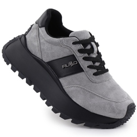 Kvinders lædersko sneakers på den grå platform Filippo DP6785