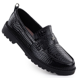 Kvinders lædersko lakerede loafers Kroko Black Filippo DP7409