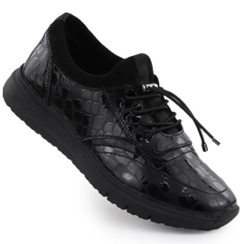 Læder kvinders lædersko, lakeret Kroko Black Filippo DP7117 sort