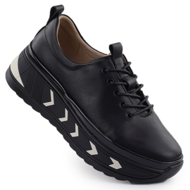Kvinders læder -sneakers på platformen Czarne Filippo DP6427