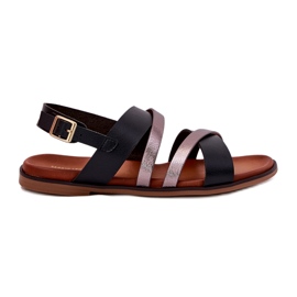 Flat -Hælede kvinders sandaler med Sergio Leone SK086H Stripes Black sort