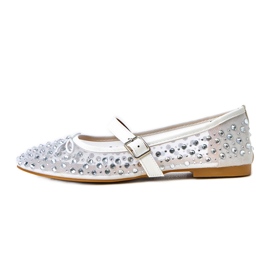 Hvide mesh ballerinas med elasidkrystaller