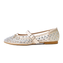 Beige mesh ballerinas med elasid krystaller