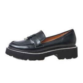 Sorte loafers med dekoration og kubik zirconia