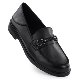 Kvinders lædersko, sorte loafers, Vinceza 18112