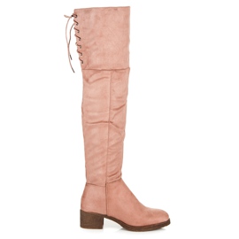 Ideal Shoes Over-the-knee støvler med binding lyserød