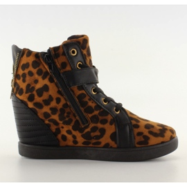 Sneakers på en skjult kile HY1669 leopard sort brun