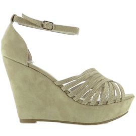 Pumper på kile ruskind F031 Beige